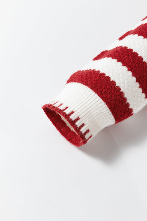 Gold-Tone Button Stripe Pattern Crew Neck Long Sleeve Knit Cardigan Sweater