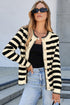 Gold-Tone Button Stripe Pattern Crew Neck Long Sleeve Knit Cardigan Sweater
