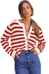 Gold-Tone Button Stripe Pattern Crew Neck Long Sleeve Knit Cardigan Sweater