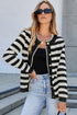 Gold-Tone Button Stripe Pattern Crew Neck Long Sleeve Knit Cardigan Sweater