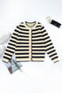 Gold-Tone Button Stripe Pattern Crew Neck Long Sleeve Knit Cardigan Sweater