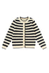 Gold-Tone Button Stripe Pattern Crew Neck Long Sleeve Knit Cardigan Sweater