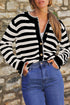 Gold-Tone Button Stripe Pattern Crew Neck Long Sleeve Knit Cardigan Sweater