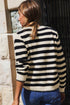 Gold-Tone Button Stripe Pattern Crew Neck Long Sleeve Knit Cardigan Sweater