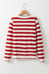 Gold-Tone Button Stripe Pattern Crew Neck Long Sleeve Knit Cardigan Sweater