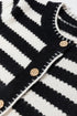 Gold-Tone Button Stripe Pattern Crew Neck Long Sleeve Knit Cardigan Sweater