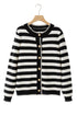 Gold-Tone Button Stripe Pattern Crew Neck Long Sleeve Knit Cardigan Sweater