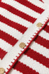 Gold-Tone Button Stripe Pattern Crew Neck Long Sleeve Knit Cardigan Sweater