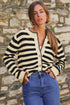 Gold-Tone Button Stripe Pattern Crew Neck Long Sleeve Knit Cardigan Sweater