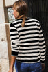 Gold-Tone Button Stripe Pattern Crew Neck Long Sleeve Knit Cardigan Sweater