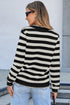 Gold-Tone Button Stripe Pattern Crew Neck Long Sleeve Knit Cardigan Sweater