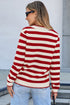 Gold-Tone Button Stripe Pattern Crew Neck Long Sleeve Knit Cardigan Sweater