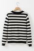 Gold-Tone Button Stripe Pattern Crew Neck Long Sleeve Knit Cardigan Sweater