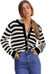 Gold-Tone Button Stripe Pattern Crew Neck Long Sleeve Knit Cardigan Sweater