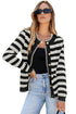 Gold-Tone Button Stripe Pattern Crew Neck Long Sleeve Knit Cardigan Sweater