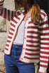 Gold-Tone Button Stripe Pattern Crew Neck Long Sleeve Knit Cardigan Sweater
