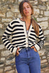 Gold-Tone Button Stripe Pattern Crew Neck Long Sleeve Knit Cardigan Sweater