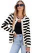 Gold-Tone Button Stripe Pattern Crew Neck Long Sleeve Knit Cardigan Sweater