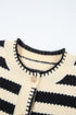 Gold-Tone Button Stripe Pattern Crew Neck Long Sleeve Knit Cardigan Sweater