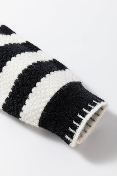 Gold-Tone Button Stripe Pattern Crew Neck Long Sleeve Knit Cardigan Sweater