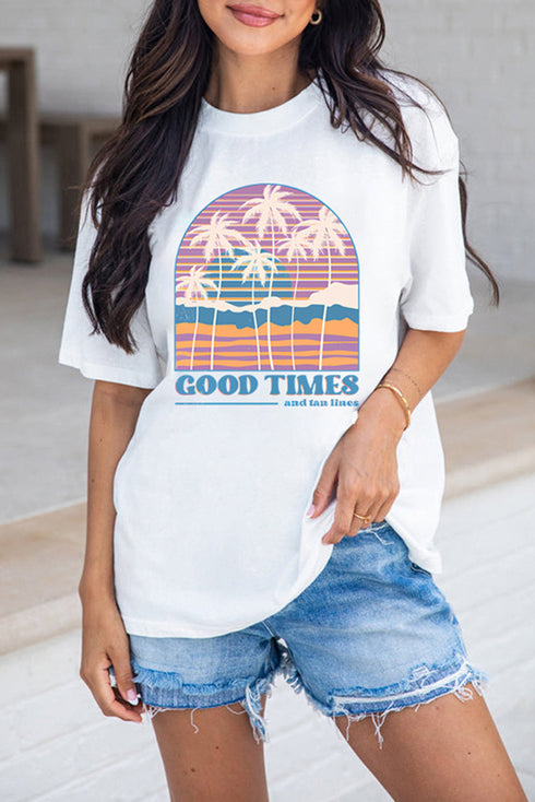 Good Times Coconut Tree Graphic Crewneck T-Shirt