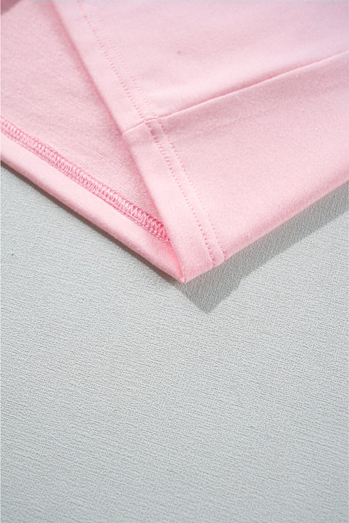 Gossamer Pink Color Block Half Buttoned Ruffled Short Sleeve T Shirt