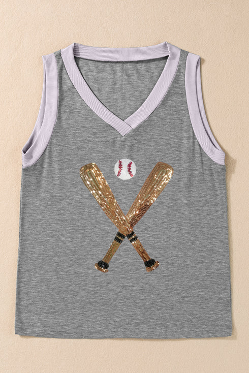 Grand Slam Glam Sequin Baseball Graphic Contrast Trim Tank