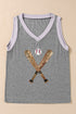 Grand Slam Glam Sequin Baseball Graphic Contrast Trim Tank
