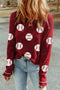 Grand Slam Style Baseball Print Waffle Knit Raglan Sleeve Top