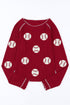 Grand Slam Style Baseball Print Waffle Knit Raglan Sleeve Top
