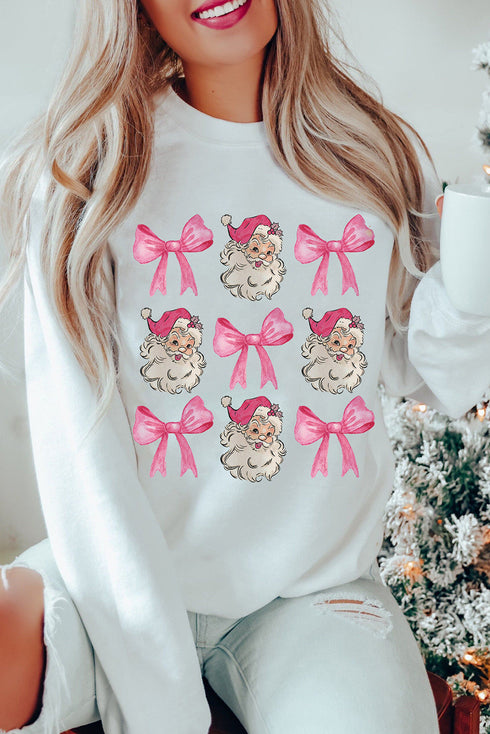 Graphic Bow And Santa Print Crew Neck Sweatshirt