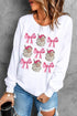 Graphic Bow And Santa Print Crew Neck Sweatshirt