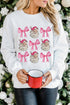 Graphic Bow And Santa Print Crew Neck Sweatshirt