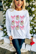 Graphic Bow And Santa Print Crew Neck Sweatshirt
