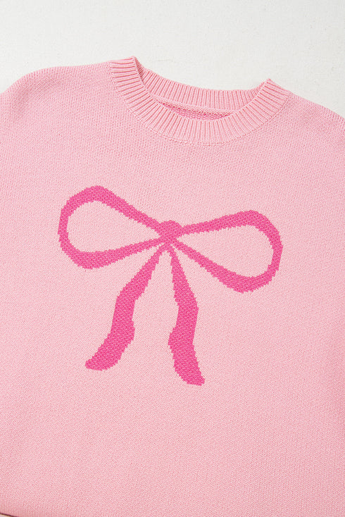 Graphic Bow Drop Shoulder Relaxed Fit Crewneck Sweater