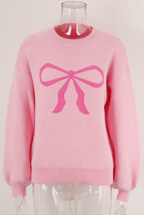 Graphic Bow Drop Shoulder Relaxed Fit Crewneck Sweater