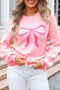 Graphic Bow Drop Shoulder Relaxed Fit Crewneck Sweater