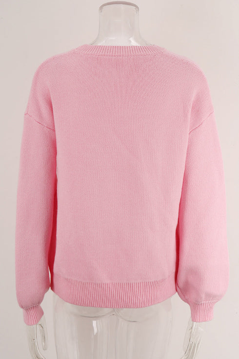 Graphic Bow Drop Shoulder Relaxed Fit Crewneck Sweater