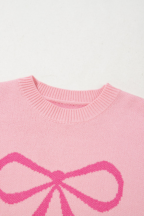Graphic Bow Drop Shoulder Relaxed Fit Crewneck Sweater