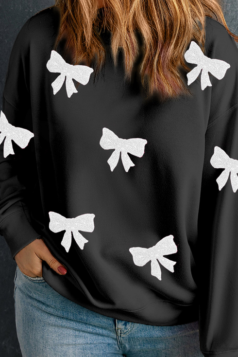 Graphic Bow Pattern Drop Shoulder Pullover Sweatshirt