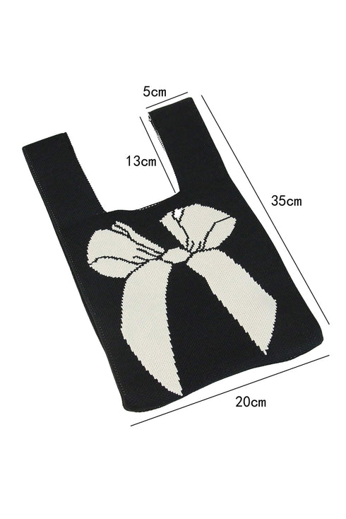 Graphic Bow Pattern Knitted Double Handle Tote Bag