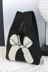 Graphic Bow Pattern Knitted Double Handle Tote Bag