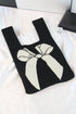 Graphic Bow Pattern Knitted Double Handle Tote Bag