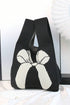 Graphic Bow Pattern Knitted Double Handle Tote Bag