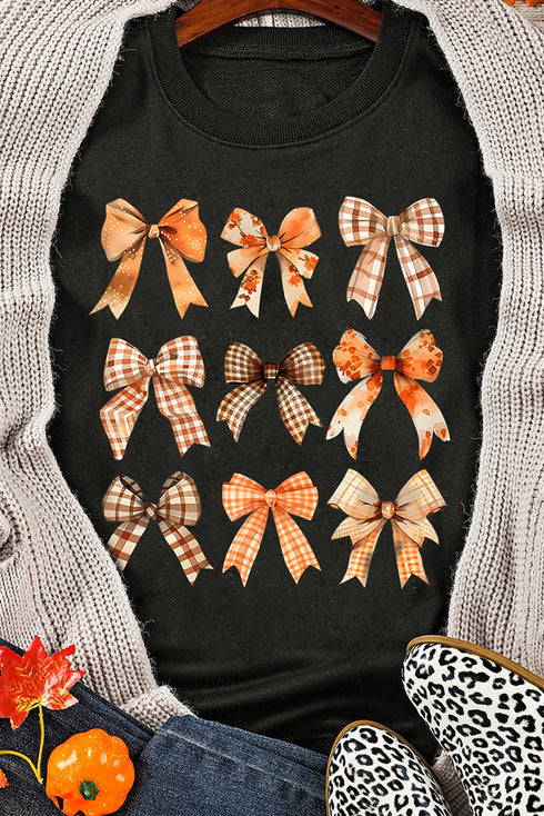 Graphic Bow Print Long Sleeve Pullover Sweatshirt