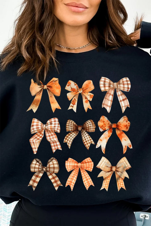 Graphic Bow Print Long Sleeve Pullover Sweatshirt
