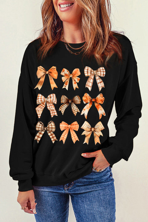 Graphic Bow Print Long Sleeve Pullover Sweatshirt