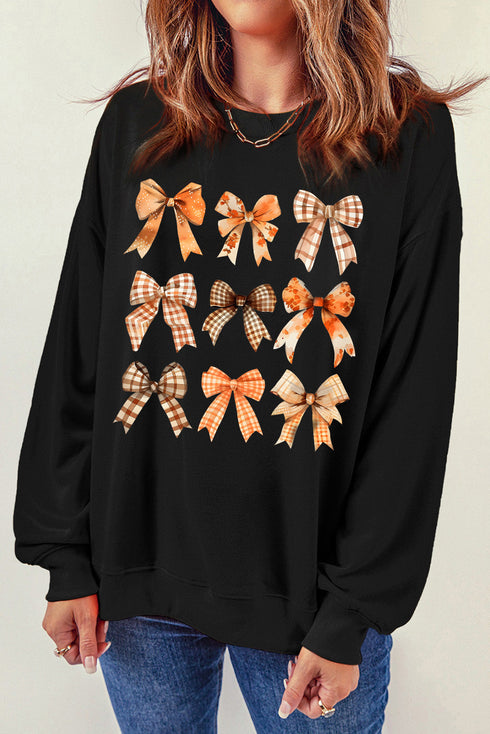 Graphic Bow Print Long Sleeve Pullover Sweatshirt