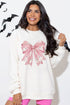 Graphic Bow Print Oversized Crewneck Pullover Sweatshirt