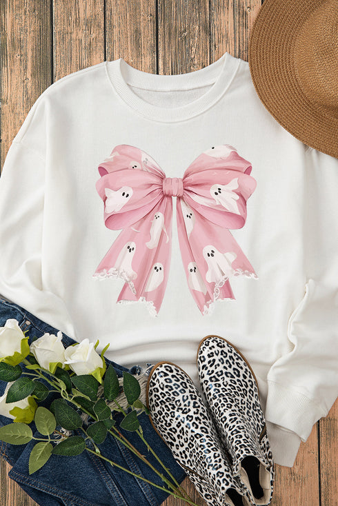 Graphic Bow Print Oversized Crewneck Pullover Sweatshirt